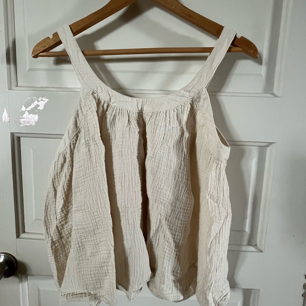 Cream Pleated Relaxed Tank Top